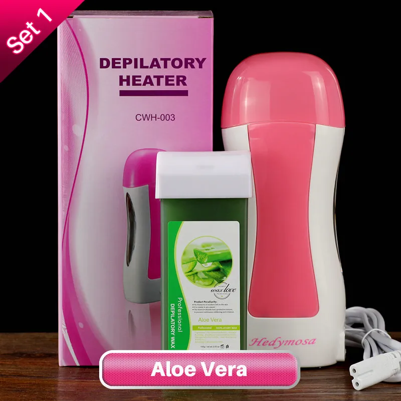 Set 1 Aloe Vera Набор восковых нагревателей для удаления волос Эпилятор 110 V/220 v-240 V бритье 100g восковая безболезненная машина для салона красоты* 1+ воск* 1 - Цвет: Set 1 Aloe Vera