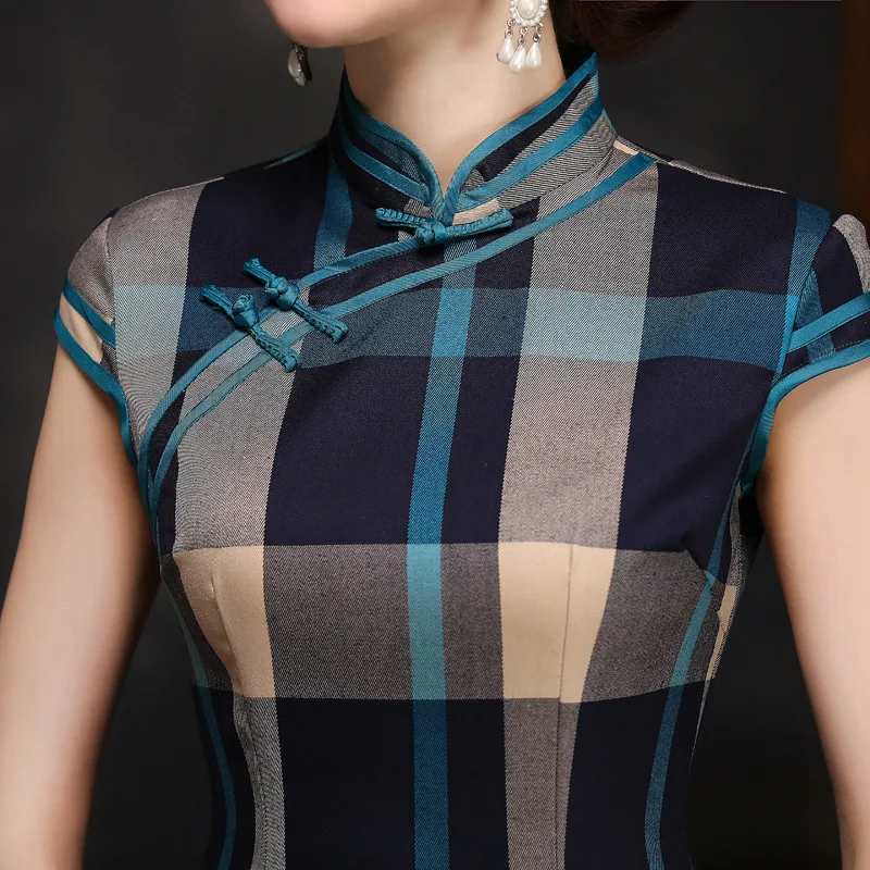 Fengmeisi китайское традиционное платье Cheongsam Короткие Qipao Женская летняя обувь плед