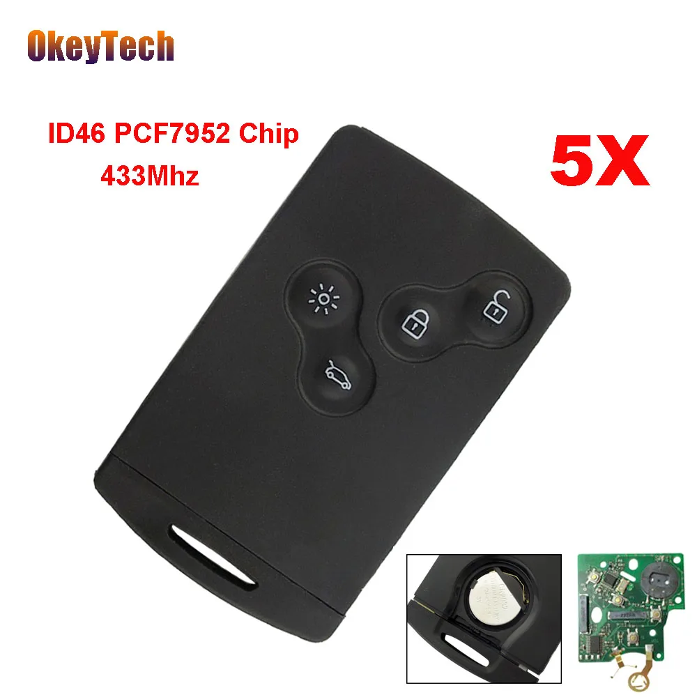 

OkeyTech 5pcs/lot 4 Button Remote Key Smart Card Key Fob 433MHZ PCF7952 ID46 Chip for Renault Megane Scenic Laguna Koleos Clio