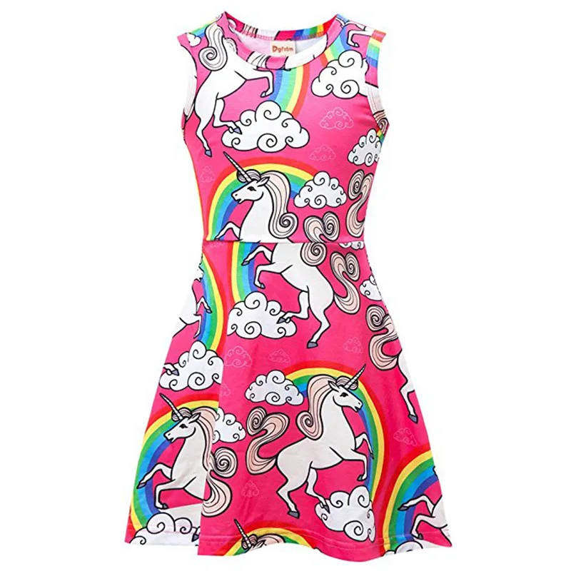 Baby Girls Unicorn Dress Party Supply Fairy Skater Animal Pattern clothing Summer Sleeveless Evening Silk sleepwears | Детская одежда и