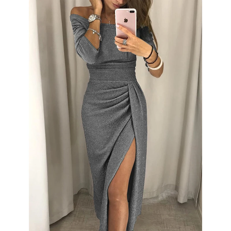 Toppick 2019 женское платье Элегантное сексуальное с одним плечом сверкающие Длинные