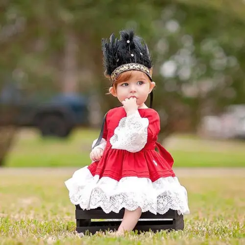Newborn Kids Baby Girls Xmas Princess Party Lace Dress Headbnad Set Clothes Red | Детская одежда и обувь