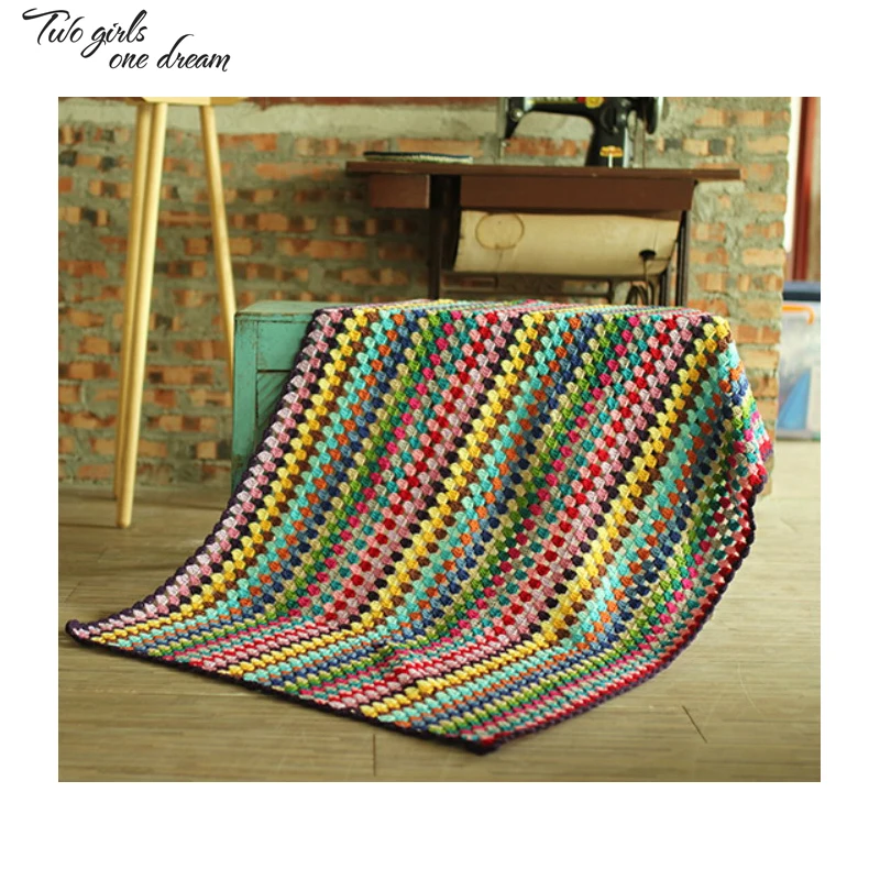 

Retro Handmade Crochet Woolen Portable Blanket DIY Table Placemat Kitchen Drink Table Cloth Crochet Scarf Shawl Film Props
