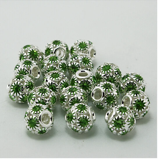 

10mm Round Ball Green Rhinestone Hollow Ball Spacer DIY Beads Fit European Bracelet & Fashion Jewelry