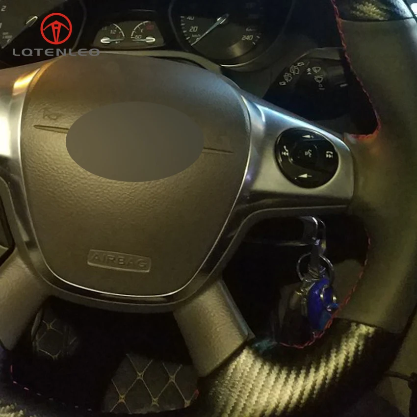 LQTENLEO черный кожаный чехол рулевого колеса автомобиля из углеродного волокна для Ford Focus 3 2011- KUGA Escape 2013- C-MAX 2011
