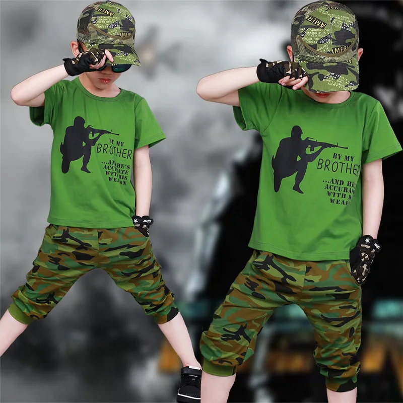 2019 комплект детской одежды летняя камуфляжная одежда для мальчиков хлопковые
