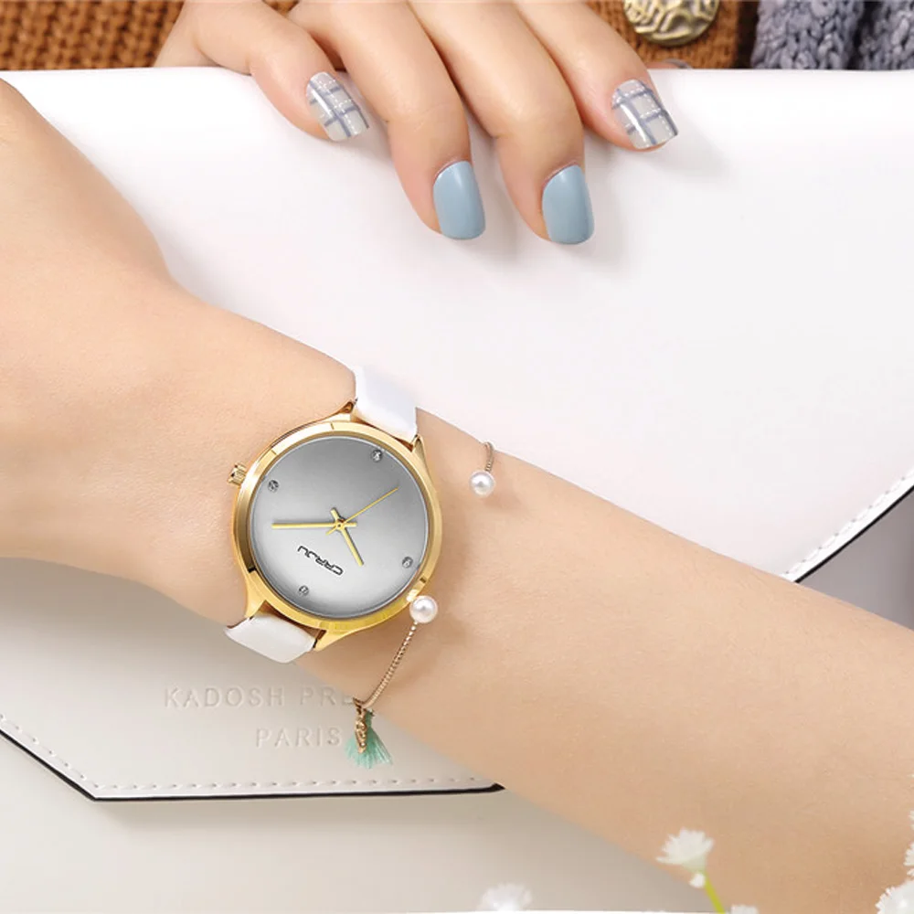 Crrju женские часы Для женщин Часы бренд известный женский кварцевые наручные Кожа