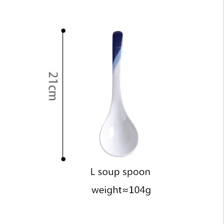 L Spoon Синий градиент обеденная тарелка керамическая кухонная тарелка посуда набор блюд рисовый салат лапша миска суп кухонный инструмент повара 1 шт - Цвет: L Spoon