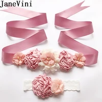 janevini rhinestone bridal belt headband set pearl flowers satin women bridesmaid flower girls wedding belts sash cinturon rojo