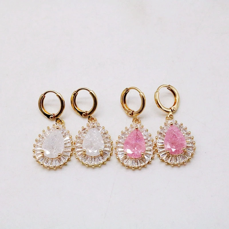 Изысканные серьги медный материал кубический цирконий кристалл Розовый