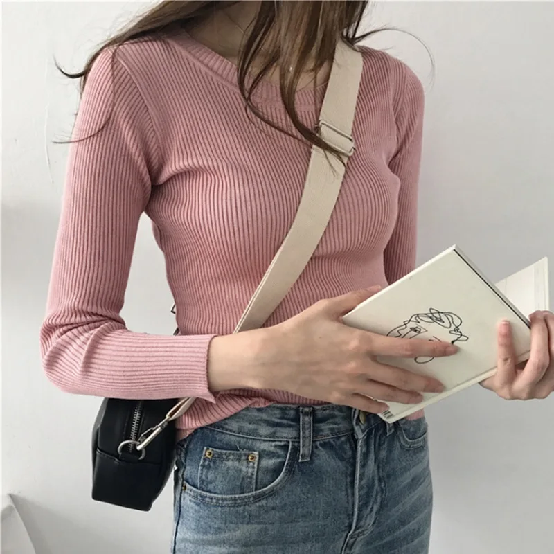 

2020 Slim Fit Women New Style Elegant Fashion Design Casual O-Neck Sweaters Solid Winter Sweat Wear Long Sleeve Sweat Shirts