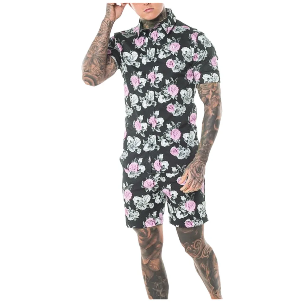 

Fashion Men's Casual Hawaiian Short Sleeve Print Shorts Set Beach Resort Street Shirt Summer Bohemia Style Two Piece Sets 6.20