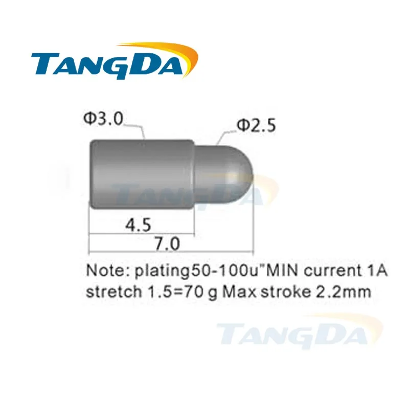 Штекер Tangda pogo pin DHL D пружинный высоковольтный переходник C3604 70g с покрытием 1A 50-100u
