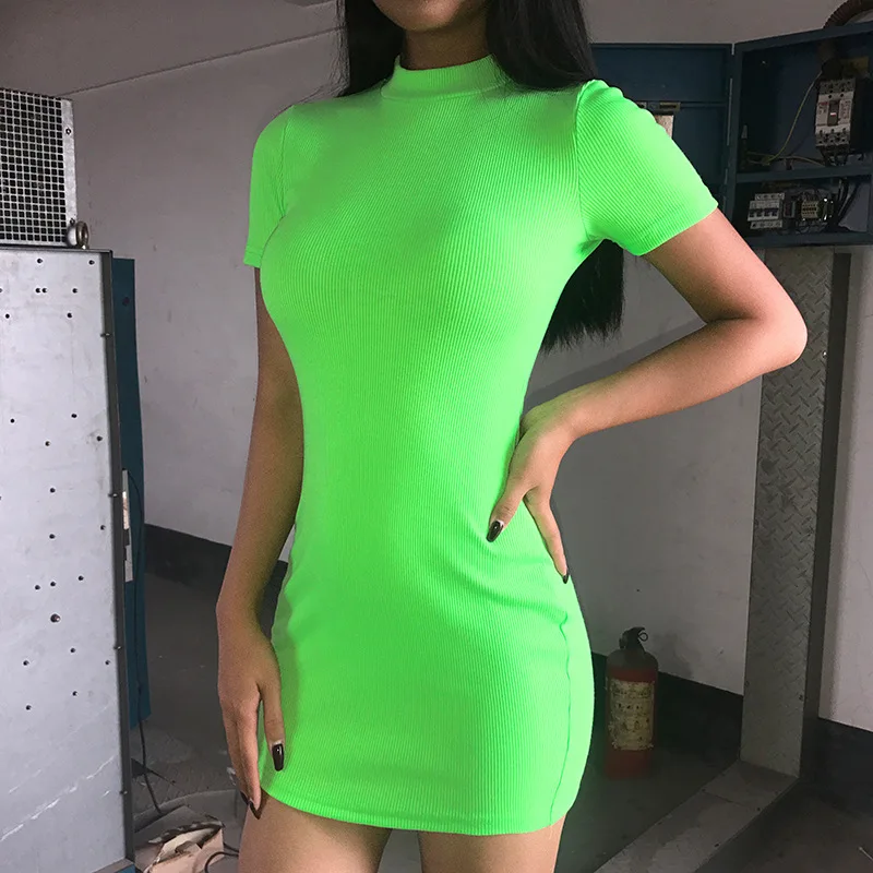 Женское облегающее платье с коротким рукавом Повседневное трикотажное в рубчик