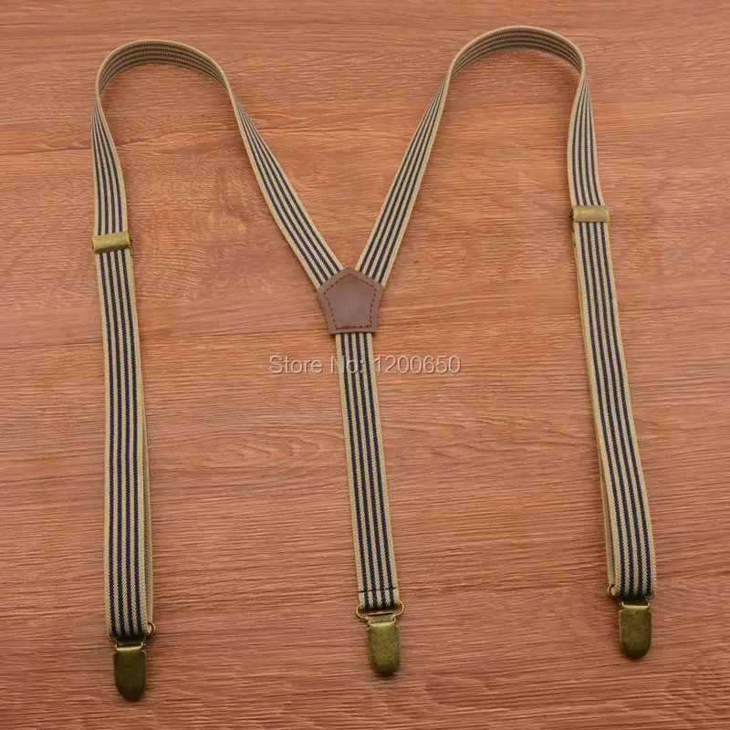 Подтяжки с 3 зажимами винтажные регулируемые бронзовые подтяжки в полоску модная