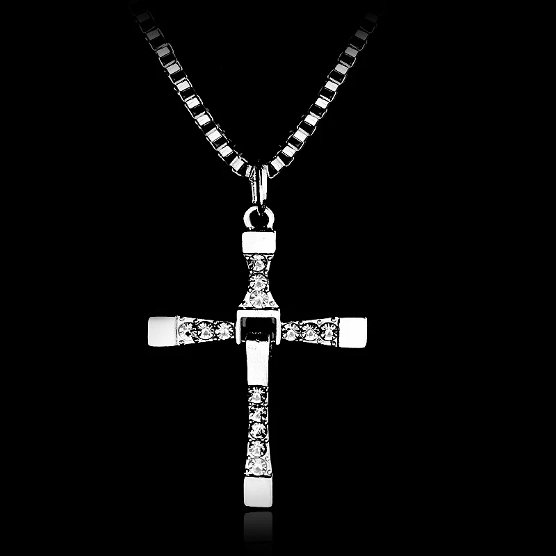 

Movie The Fast And The Furious Dominic Toretto Vin Movie Jewelry Rhinestone Pendant Cross Pendant Necklaces For Women Men Fans
