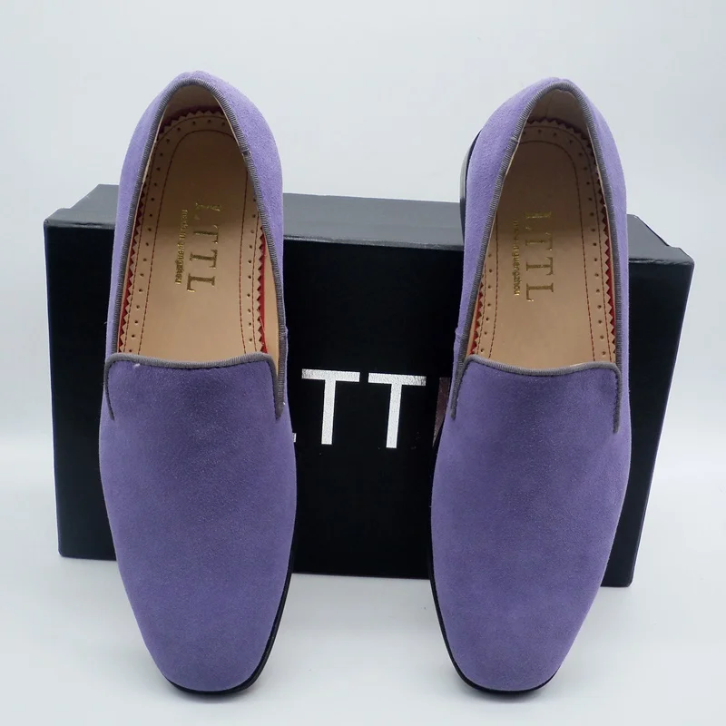 LTTL Light Purple Suede Leather Mens Loafers Fashion Slip On Men Casual Shoes Dress Party Wedding Big Size 38-47 | Обувь