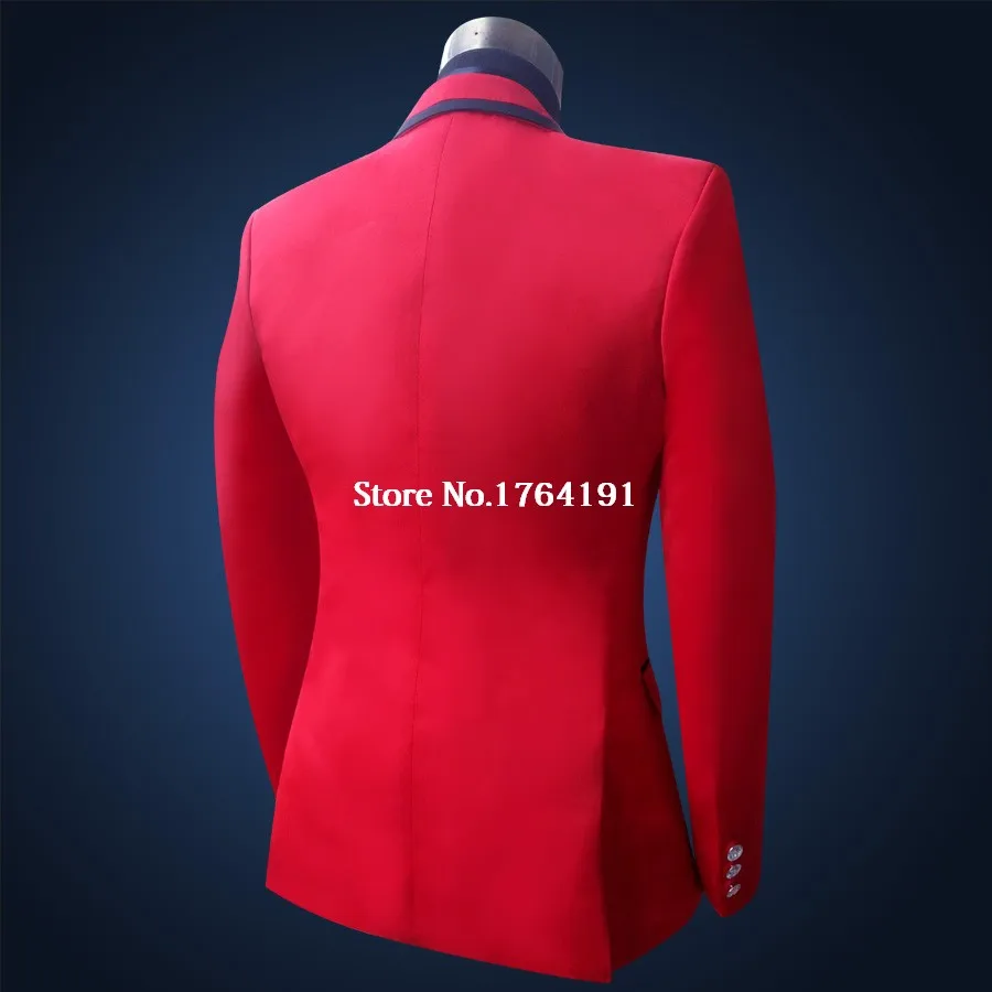 Красный расшитый блестками с длинным рукавом мужской тонкий костюм и блейзер S-3XL