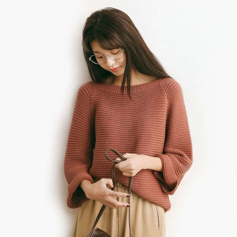 sweater women autumn and winter short design Loose stretchable V-neck knit sweaters young girl black pink pullovers A615 | Женская