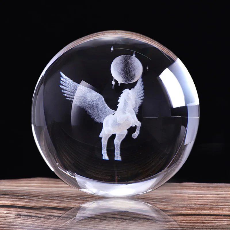just ball 80 мм 3D лазерная гравировка миниатюрный Pegasus хрустальный шар кристалл ремесло Сфера стекло украшение дома орнамент подарок на день рождения - Цвет: just ball