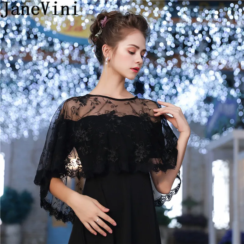 JaneVini черное кружевное болеро Noir Femme женские свадебные накидки Вечерние накидки палантины Свадебные Болеро Вечерние платья аксессуары