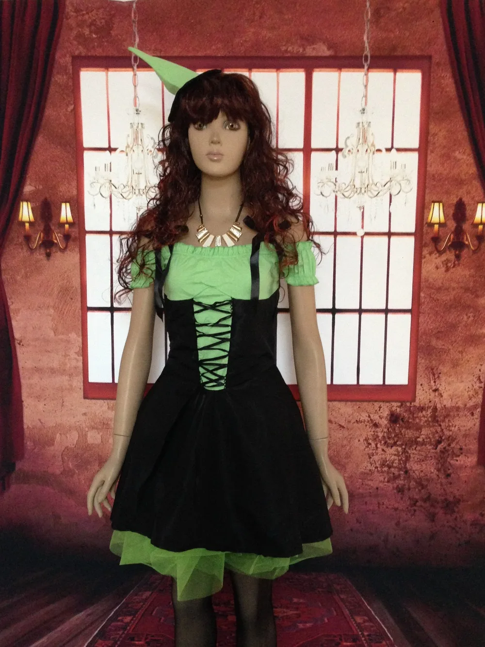 Новая мода 2014! Бесплатная доставка Зеленый Костюм Плохой ведьмы 3f1381 платье для