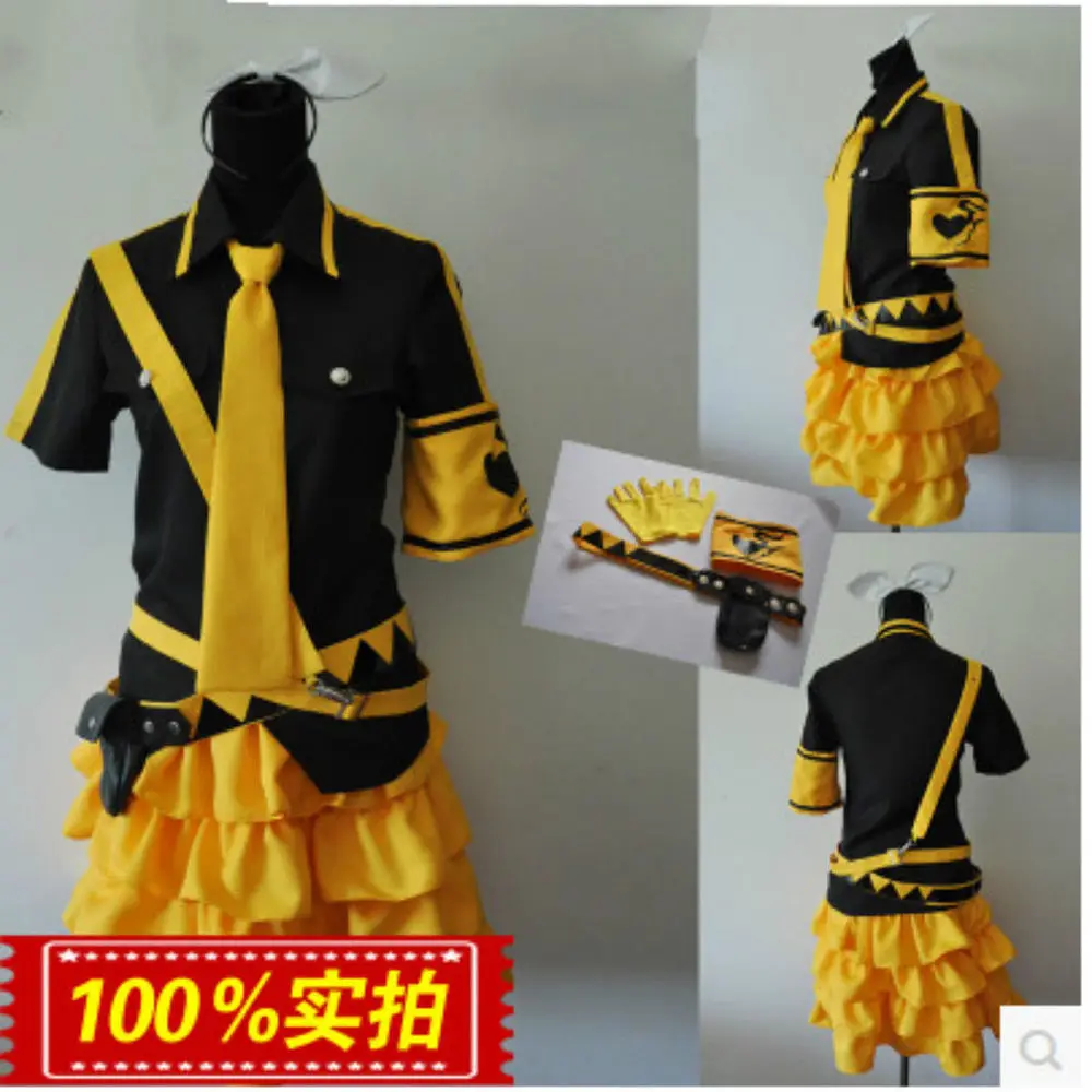 Горячая новинка Kagamine Rin VOCALOID Косплей Костюм Полный комплект бесплатная доставка |