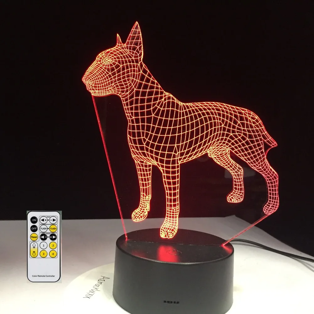 3d лампа в виде собаки Бультерьера 7 цветов USB ночник светодиодные лампы для детей