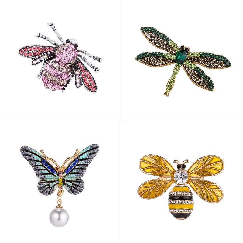 TDQUEEN Crystal Bee Brooches For Women Silver Color Metal Hijab Pins Jewelry Party New Dragonfly Butterfly Lapel Pin Broches | Украшения и