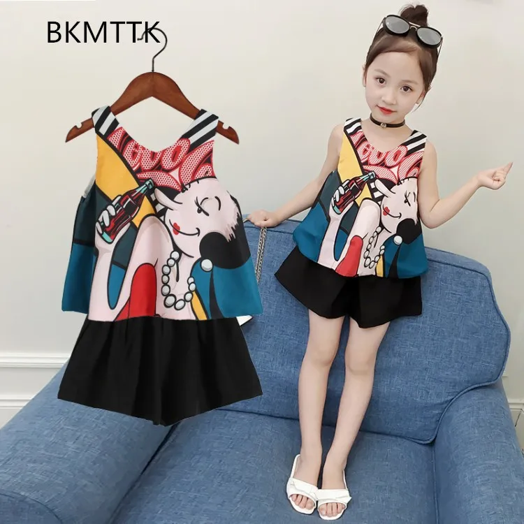 Костюм для девочек новинка 2019 года корейский китайский костюм с майкой и шортами