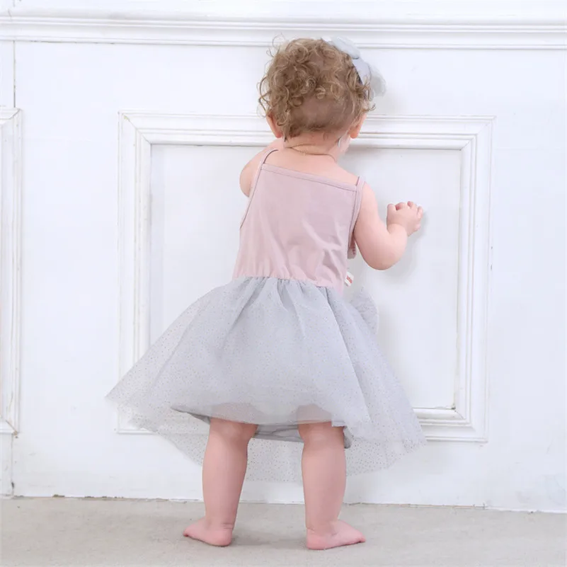 MBBGJOY Baby Girls Dress Overalls Summer 0-3Y Children Kids Girl Mesh Cotton Straps Dresses Sleeveless Solid Clothes | Детская одежда и