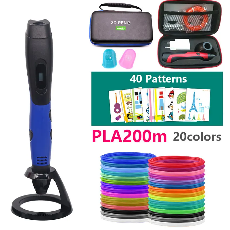 2.Blue PLA pattern USB 3D ручка плюс с безопасной нитью 1,75 мм подарок на Рождество/День рождения с красивой кожаной сумкой подходит для создания семьи - Цвет: 2.Blue PLA pattern