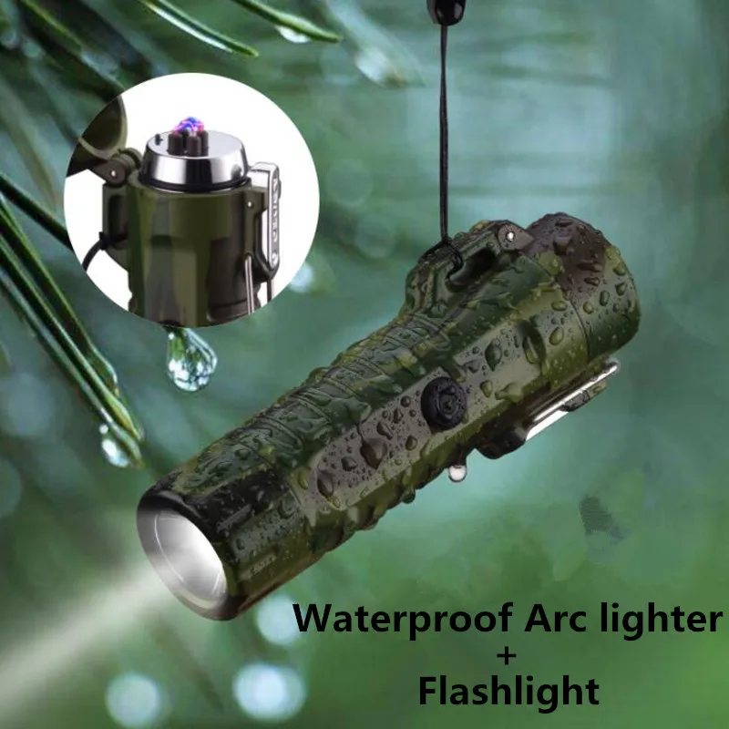 USB зарядка Водонепроницаемая плазменная зажигалка и фонарик двойная дуга для