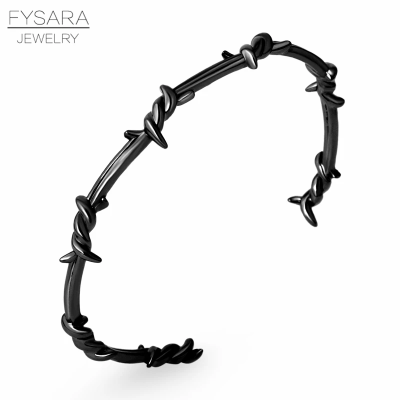 black style1 FYSARA панк черный Открытый твист шип провода манжеты браслеты для женщин мужчин Pulsera для пары ювелирные изделия 16-20 см регулируемый размер - Окраска металла: black style1