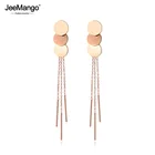 JeeMango, ювелирные изделия в богемном стиле, трендовые круглые диски из нержавеющей стали с кисточкой, серьги, розовое золото, подарок для женщин, преувеличение, JE18104