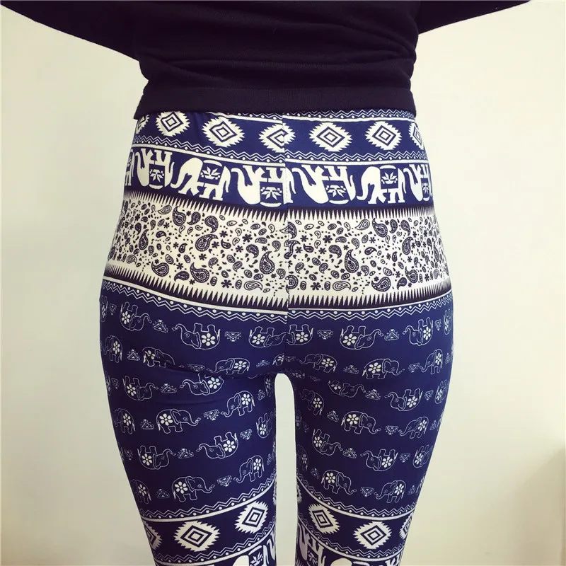 Женские леггинсы с принтом слона черные синие серые большого размера xl весна