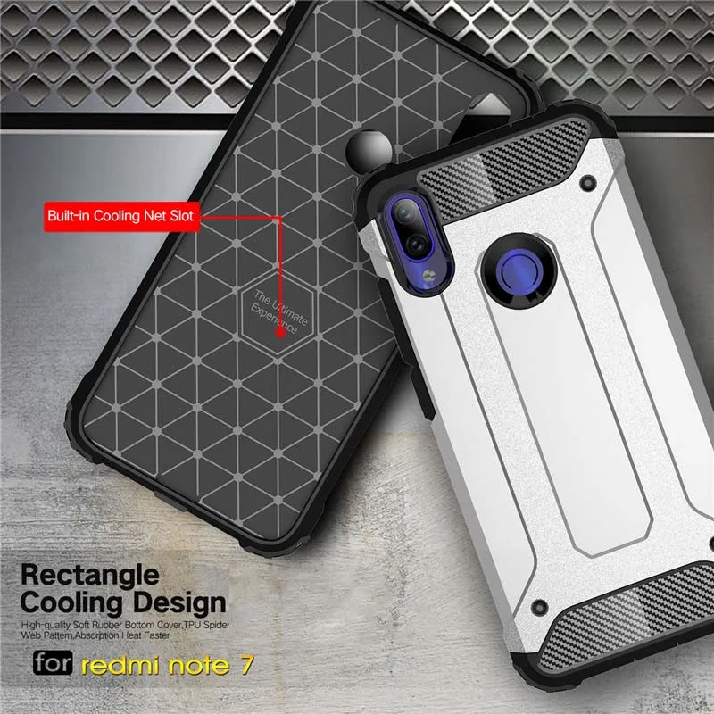 Для Xiaomi Redmi Note 7 Pro Чехол двухслойный ТПУ ПК полная защита Броня Жесткий чехол для