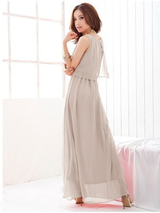 Новый 2015 женщины чешские черный шифон летнее платье без рукавов длиной до пола