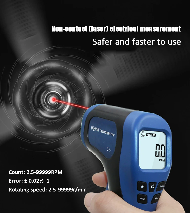 ProfessionTachometer цифровой ЖК-дисплей Тахометр лазерный Бесконтактный тахометр диапазон 2,5-99999 ОБ/мин мотор-Скорость метр с 1 шт. светоотрающей полосой
