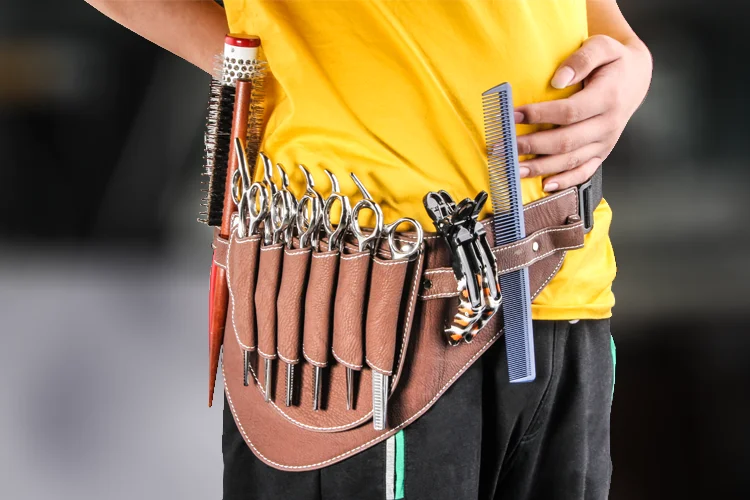Кожаные волосы PU Ножницы сумка для стрижки волос ножничный чехол s Парикмахерская ножничная кобура Чехол держатель Чехол с поясным плечевым ремнем коричневый