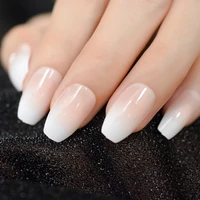 pink nude white french ballerina coffin false nails gradient natural manicure press on fake nails tips daily office finger wear