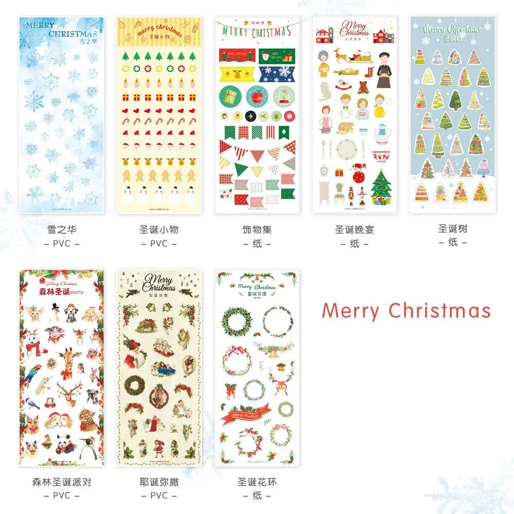 1pc Merry Christmas Xmas Tree Wreath Snowflake Decorative Sticker Diary Album Label DIY Scrapbooking Stationery Stickers | Канцтовары