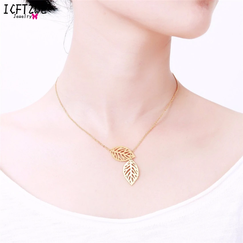 DIANSHANGKAITUOZHE Chain Jewelry Gold Tattoo Choker Stainless Steel Silver Two Lariat Leaf Statement Necklace Women Accessories|statement