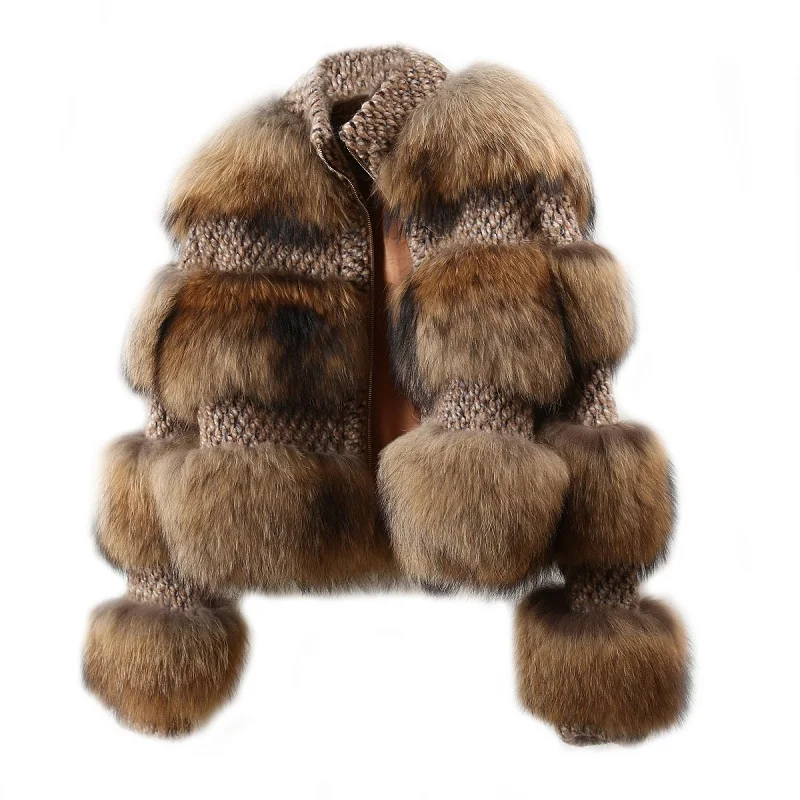 Women's Jacket Raccoon Fur Coat Chic Jacket Luxury Outerwear Tops Big Fur Winter Coat for Party Club Cocktail 2018 Eurpean hot