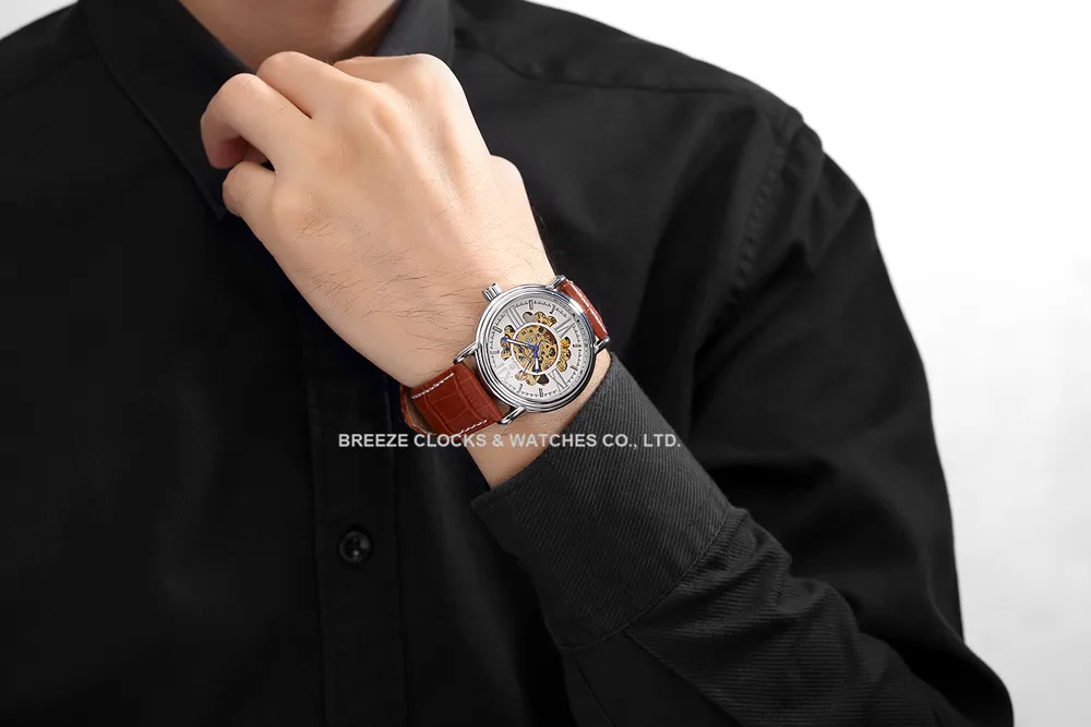 

MG. ORKINA Engraved Movement Self Winding Watches Automatic Watch Men Leather Band Watch Automatik Relojes Hombre 2016