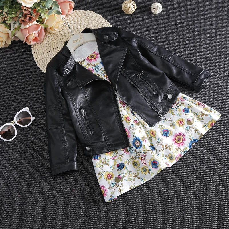 

2019 Spring Baby Girls&Boys Leather Jacket Korean Children Clothes Baby Black Zipper Cardigan Coat Kids Outwear For 2-7Years