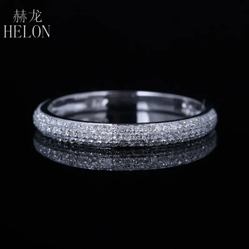 HELON обод с бриллиантами Твердое 14 к белое золото 0.32ct натуральные Алмазы обручальные кольца женские свадебные подарки ювелирные изделия