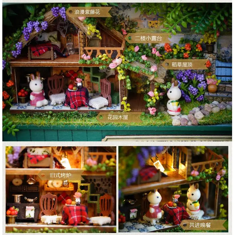 Miniatura diy коробка театр кукольный дом с деревянными игрушками сельские Примечания