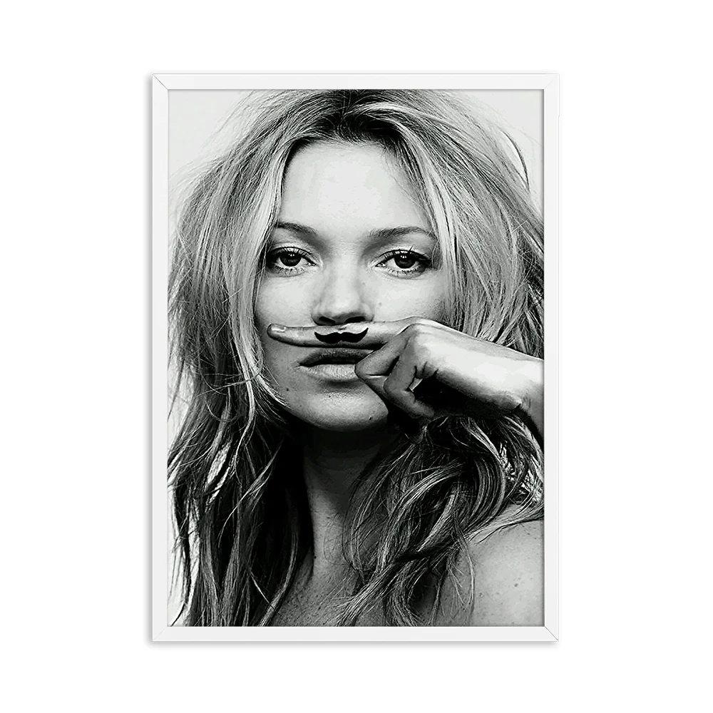 Kate Moss mousache, модный плакат, холст, художественные принты, супермодель, женские Портретные принты, А4, настенные художественные картины для декора гостиной - Цвет: Picture A