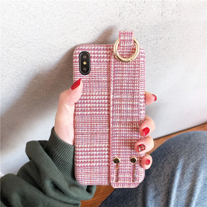 GlamPhoneCase розовый клетчатый тканевый чехол для телефона iPhone XS Max XR 8 8plus 7 7plus 6/6S Plus